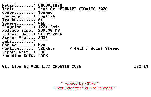 NFO for the release GROOVETASM-Live_At_VERKNIPT_CROATIA_2026-WEB-2026-XTC_iNT by XTC_iNT