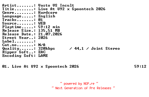 NFO for the release Vasto_VS_Incult-Live_At_U92_x_Spoontech_2026-WEB-2026-XTC_iNT by XTC_iNT