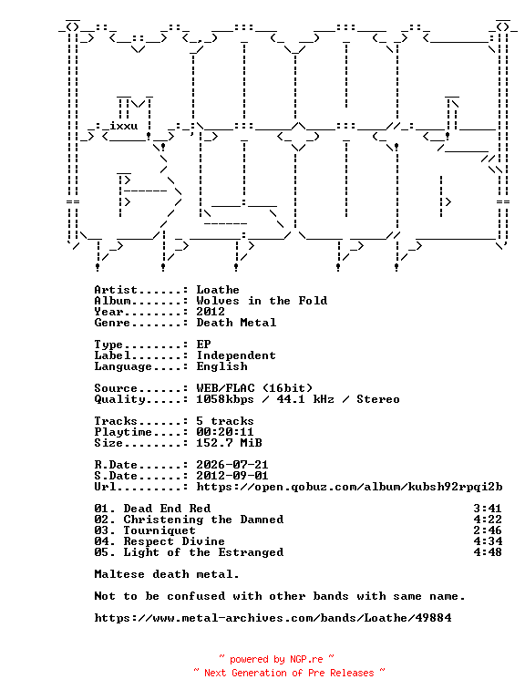 NFO for the release Loathe-Wolves_in_the_Fold-EP-16BIT-WEB-FLAC-2012-MOONBLOOD by MOONBLOOD