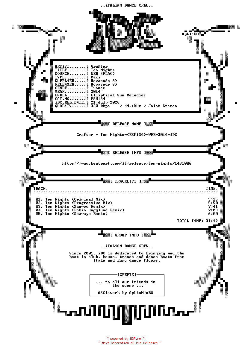 NFO for the release Grafter_-_Ten_Nights-(ESM134)-WEB-2014-iDC by iDC