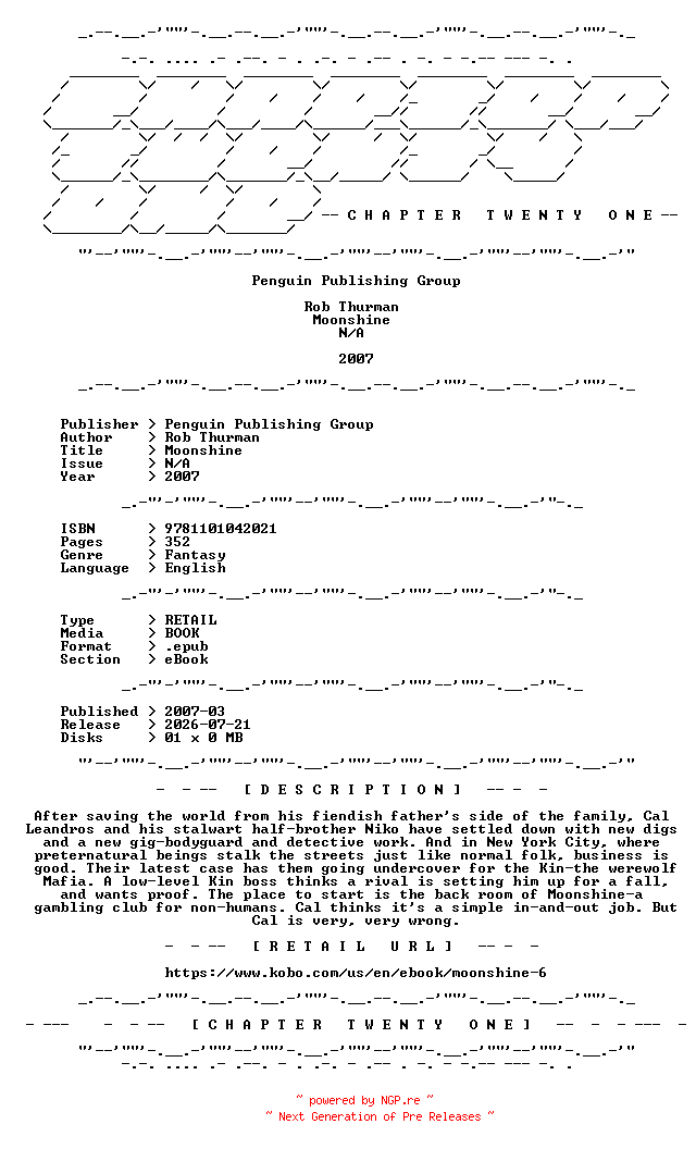 NFO for the release Rob.Thurman.-.Moonshine.2007.RETAIL.EPUB.eBook-CTO by CTO