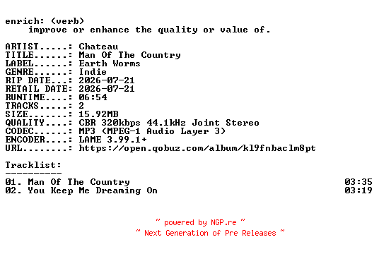 NFO for the release Chateau-Man_Of_The_Country-SINGLE-WEB-2026-ENRiCH by ENRiCH