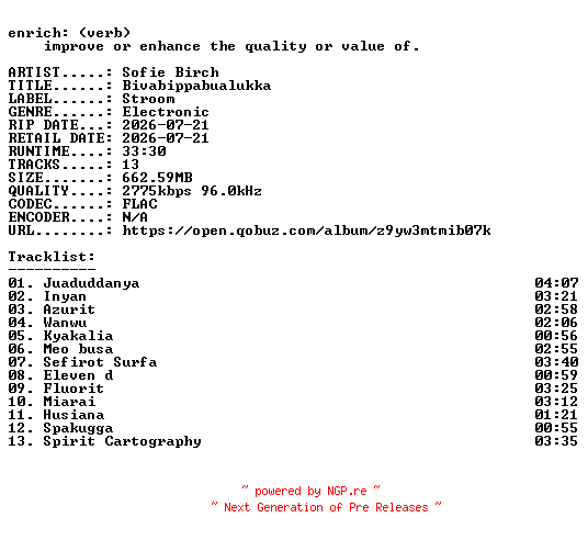 NFO for the release Sofie_Birch-Bivabippabualukka-24BIT-WEB-FLAC-2026-ENRiCH by ENRiCH