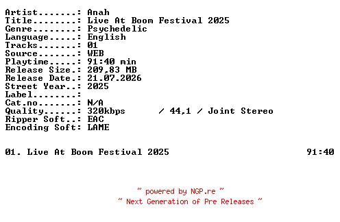 NFO for the release Anah-Live_At_Boom_Festival_2025-WEB-2025-XTC by XTC