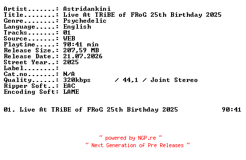 NFO for the release Astridankini-Live_At_TRiBE_of_FRoG_25th_Birthday_2025-WEB-2025-XTC_iNT by XTC_iNT