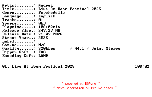 NFO for the release Andrei-Live_At_Boom_Festival_2025-WEB-2025-XTC_iNT by XTC_iNT