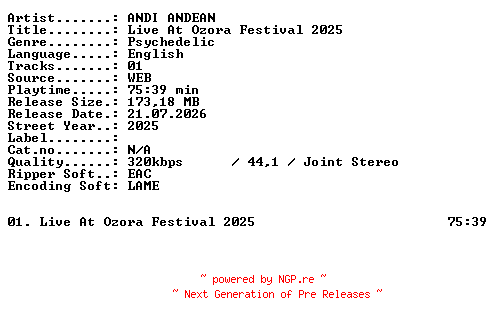NFO for the release ANDI_ANDEAN-Live_At_Ozora_Festival_2025-WEB-2025-XTC_iNT by XTC_iNT