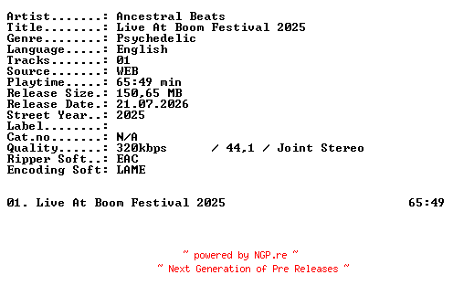 NFO for the release Ancestral_Beats-Live_At_Boom_Festival_2025-WEB-2025-XTC_iNT by XTC_iNT