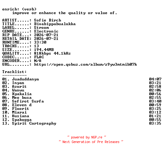 NFO for the release Sofie_Birch-Bivabippabualukka-16BIT-WEB-FLAC-2026-ENRiCH by ENRiCH