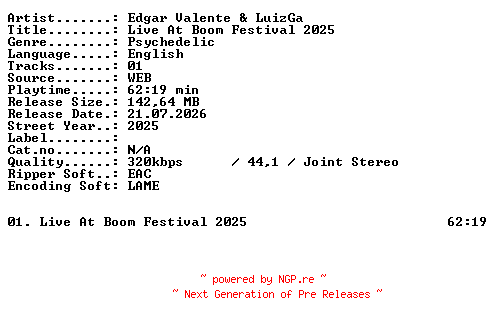 NFO for the release Edgar_Valente_and_LuizGa-Live_At_Boom_Festival_2025-WEB-2025-XTC_iNT by XTC_iNT