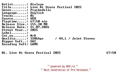 NFO for the release Atalaya-Live_At_Ozora_Festival_2025-WEB-2025-XTC_iNT by XTC_iNT