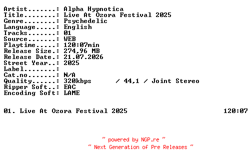 NFO for the release Alpha_Hypnotica-Live_At_Ozora_Festival_2025-WEB-2025-XTC_iNT by XTC_iNT