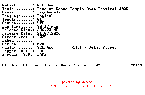 NFO for the release Act_One-Live_At_Dance_Temple_Boom_Festival_2025-WEB-2025-XTC_iNT by XTC_iNT