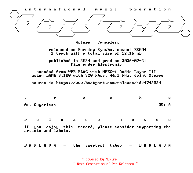 NFO for the release Astore-Sugarless-(BS004)-SINGLE-WEB-2024-BAKLAVA by BAKLAVA