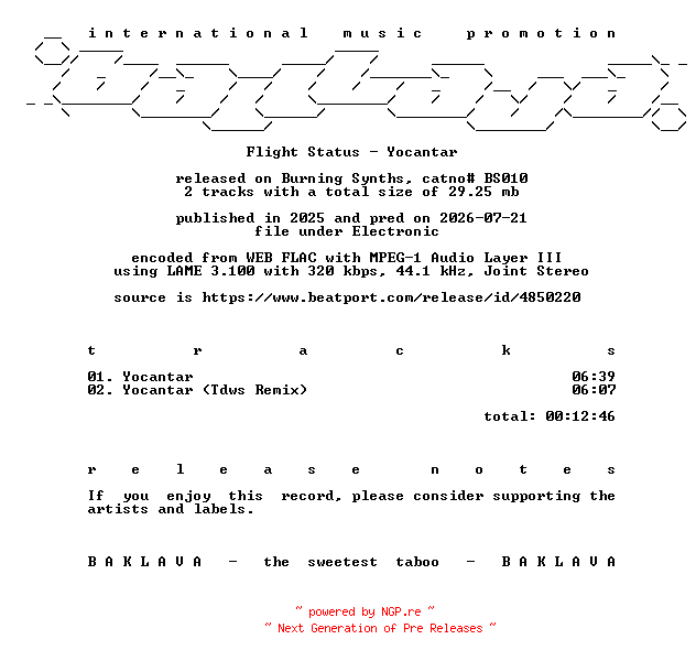NFO for the release Flight_Status-Yocantar-(BS010)-WEB-2025-BAKLAVA by BAKLAVA