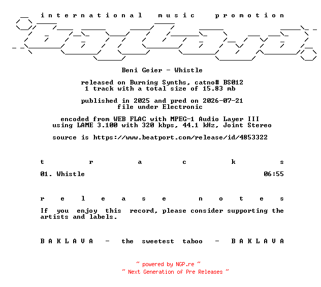 NFO for the release Beni_Geier-Whistle-(BS012)-SINGLE-WEB-2025-BAKLAVA by BAKLAVA