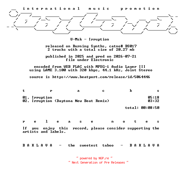 NFO for the release U-Msk-Irruption-(BS017)-WEB-2025-BAKLAVA by BAKLAVA
