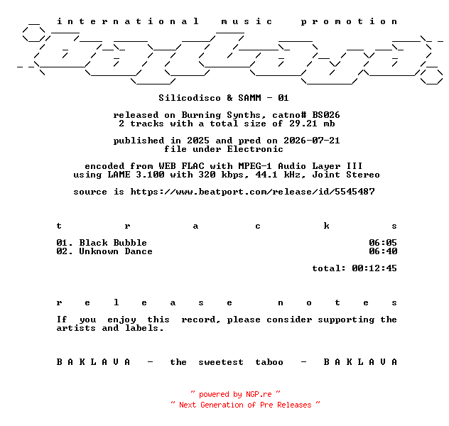 NFO for the release Silicodisco_and_SAMM-01-(BS026)-WEB-2025-BAKLAVA by BAKLAVA