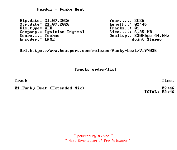 NFO for the release Harduz_-_Funky_Beat-(IGD103)-SINGLE-WEB-2026-FMC by FMC