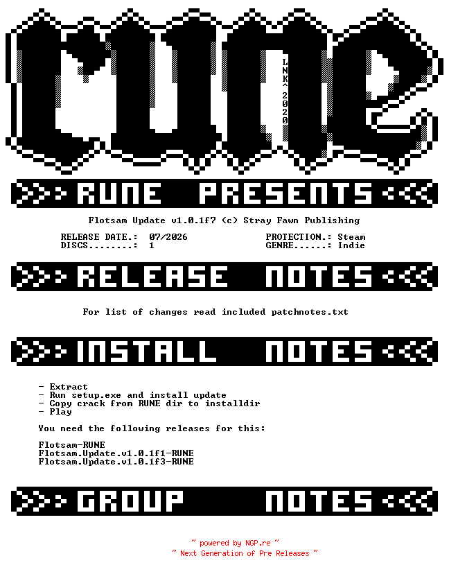 NFO for the release Flotsam.Update.v1.0.1f7-RUNE by RUNE
