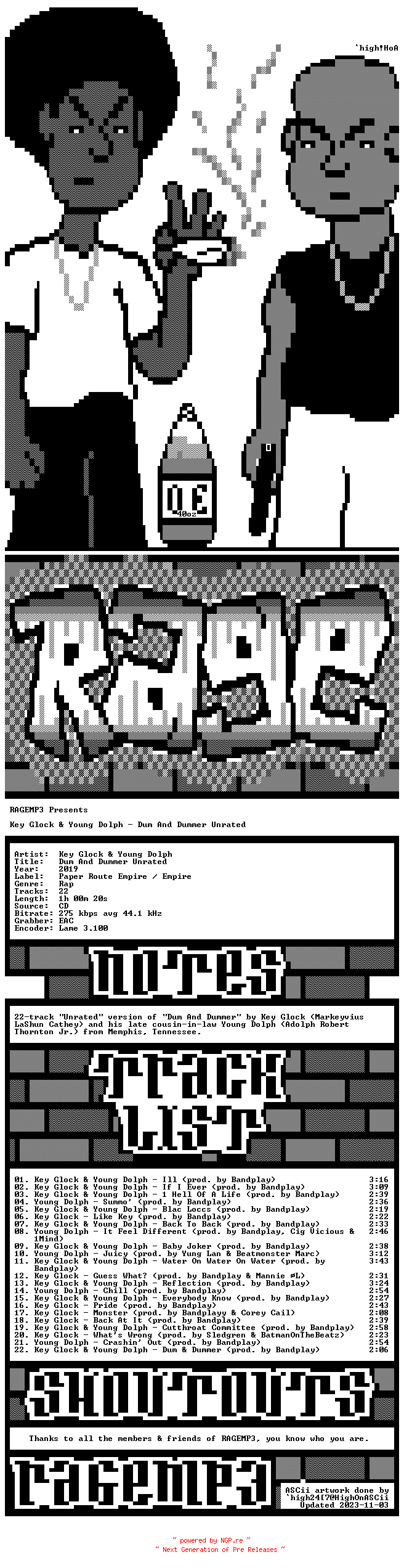 NFO for the release Key_Glock_And_Young_Dolph-Dum_And_Dummer_Unrated-CD-2019-RAGEMP3 by RAGEMP3