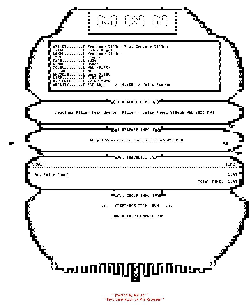 NFO for the release Frutiger_Dillon_Feat_Gregory_Dillon_-_Solar_Angel-SINGLE-WEB-2026-MWN by MWN