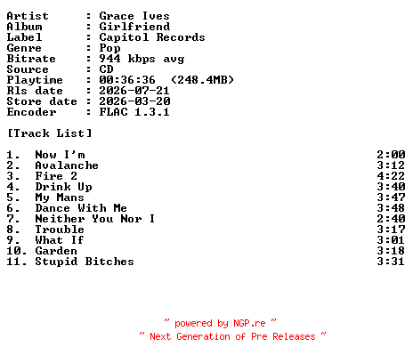 NFO for the release Grace_Ives-Girlfriend-CD-FLAC-2026-PERFECT by PERFECT