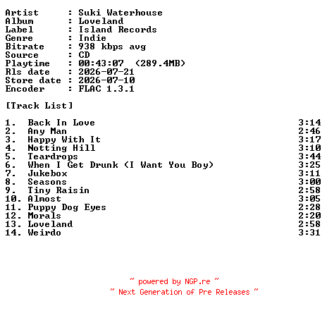 NFO for the release Suki_Waterhouse-Loveland-CD-FLAC-2026-PERFECT by PERFECT