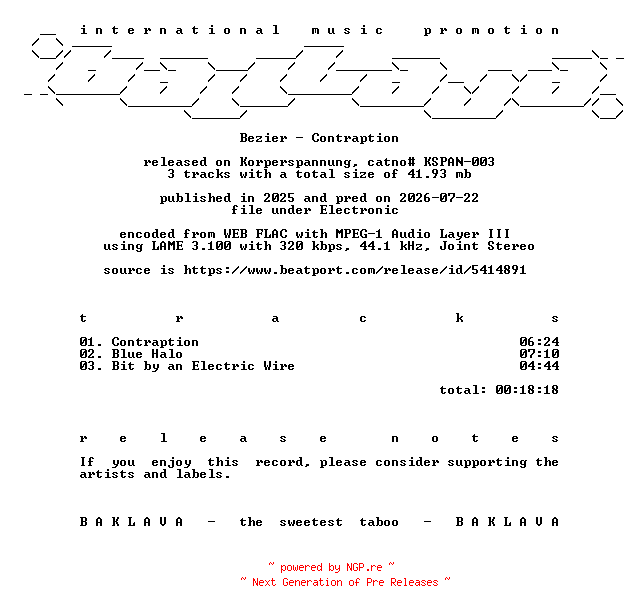 NFO for the release Bezier-Contraption-(KSPAN-003)-WEB-2025-BAKLAVA by BAKLAVA