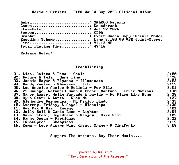NFO for the release VA-FIFA_World_Cup_2026_Official_Album-OST-2026-C4 by C4