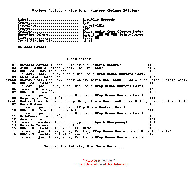 NFO for the release VA-KPop_Demon_Hunters-OST-(Deluxe_Edition)-2026-C4 by C4