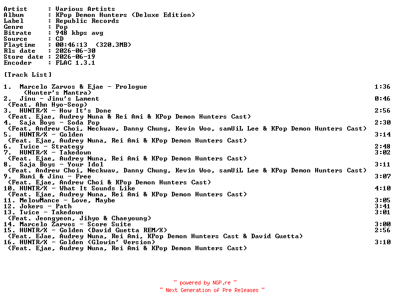 NFO for the release VA-KPop_Demon_Hunters-OST_Deluxe_Edition-CD-FLAC-2026-PERFECT by PERFECT