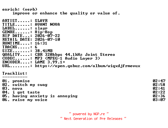NFO for the release SLAYR-AVANT_NOVA-EP-WEB-2026-ENRiCH by ENRiCH
