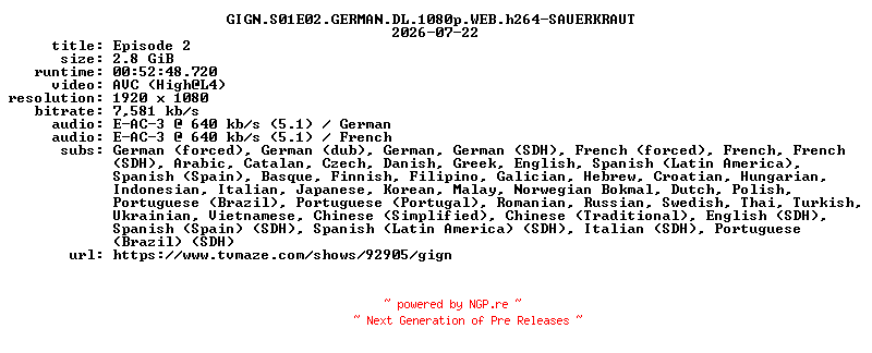 NFO for the release GIGN.S01E02.GERMAN.DL.1080p.WEB.h264-SAUERKRAUT by SAUERKRAUT