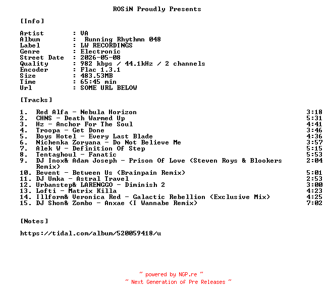 NFO for the release VA-Running_Rhythmn_048-16BIT-WEB-FLAC-2026-ROSiN by ROSiN