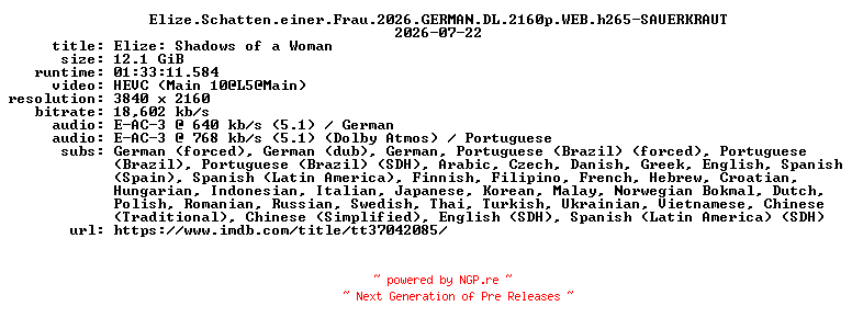 NFO for the release Elize.Schatten.einer.Frau.2026.GERMAN.DL.2160p.WEB.h265-SAUERKRAUT by SAUERKRAUT
