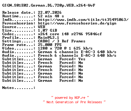 NFO for the release GIGN.S01E02.German.DL.720p.WEB.x264-WvF by WvF