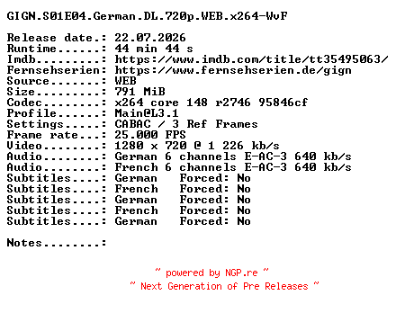 NFO for the release GIGN.S01E04.German.DL.720p.WEB.x264-WvF by WvF