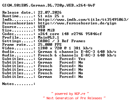 NFO for the release GIGN.S01E05.German.DL.720p.WEB.x264-WvF by WvF