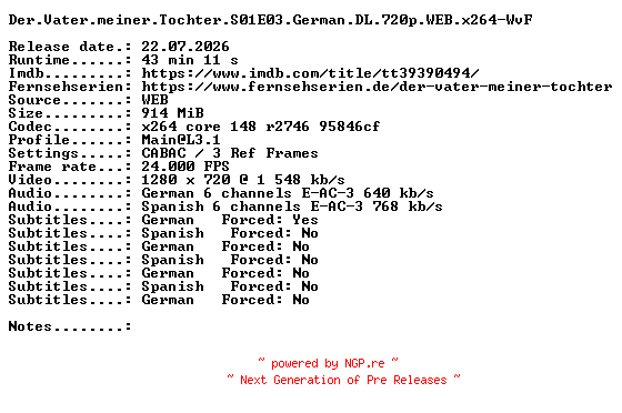 NFO for the release Der.Vater.meiner.Tochter.S01E03.German.DL.720p.WEB.x264-WvF by WvF