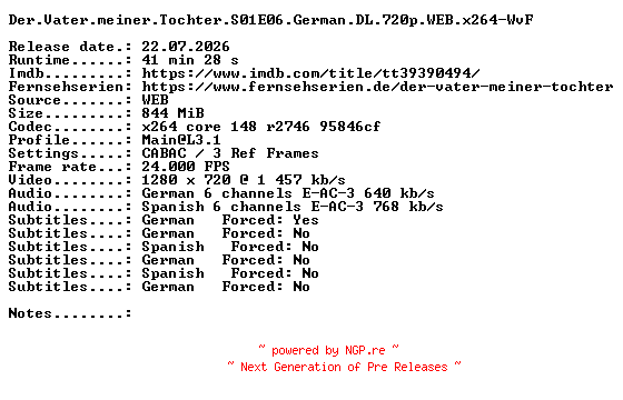 NFO for the release Der.Vater.meiner.Tochter.S01E06.German.DL.720p.WEB.x264-WvF by WvF