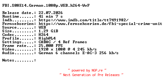 NFO for the release FBI.S08E14.German.1080p.WEB.h264-WvF by WvF