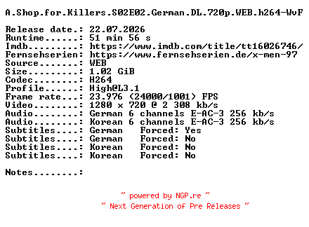 NFO for the release A.Shop.for.Killers.S02E02.German.DL.720p.WEB.h264-WvF by WvF