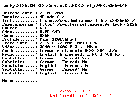 NFO for the release Lucky.2026.S01E03.German.DL.HDR.2160p.WEB.h265-W4K by W4K