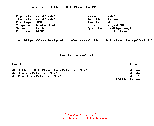 NFO for the release Sylence_-_Nothing_But_Eternity_EP-(DWX2172)-WEB-2026-FMC by FMC