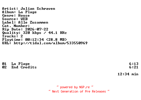 NFO for the release Julian_Schraven-La_Plage-WEB-2026-ZLS by ZLS
