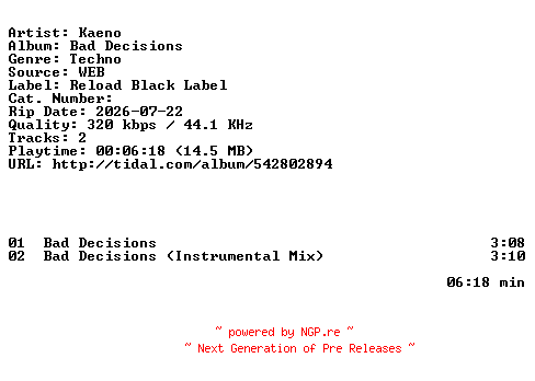 NFO for the release Kaeno-Bad_Decisions-WEB-2026-ZLS by ZLS