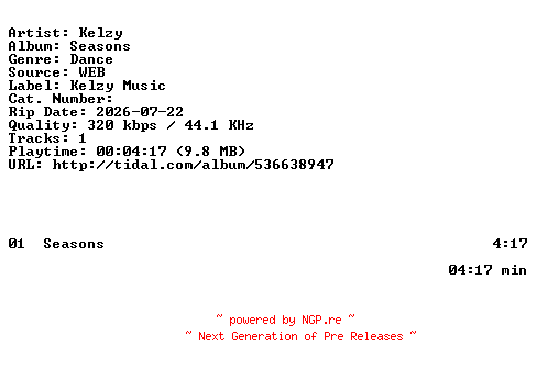 NFO for the release Kelzy-Seasons-SINGLE-WEB-2026-ZLS by ZLS