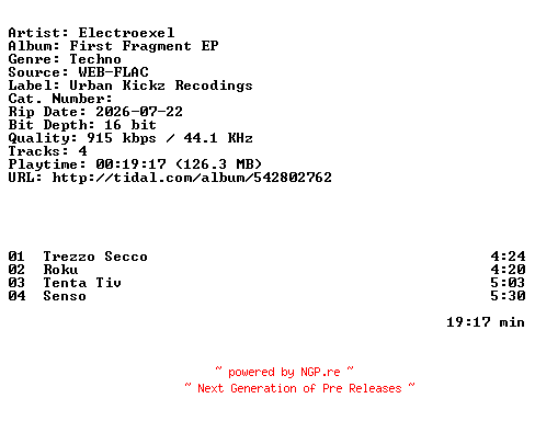 NFO for the release Electroexel-First_Fragment_EP-EP-16BIT-WEB-FLAC-2026-HFC by HFC