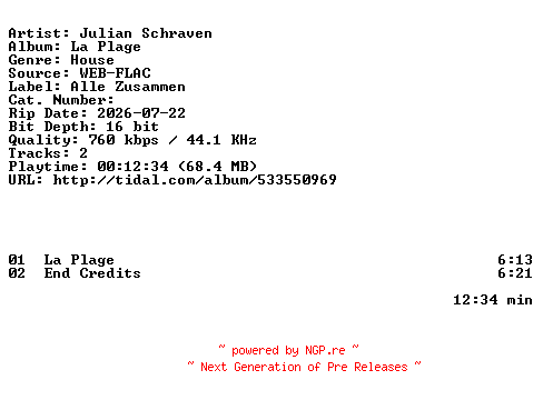 NFO for the release Julian_Schraven-La_Plage-16BIT-WEB-FLAC-2026-HFC by HFC